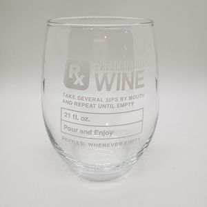Stemless "Prescription" Wine Glass